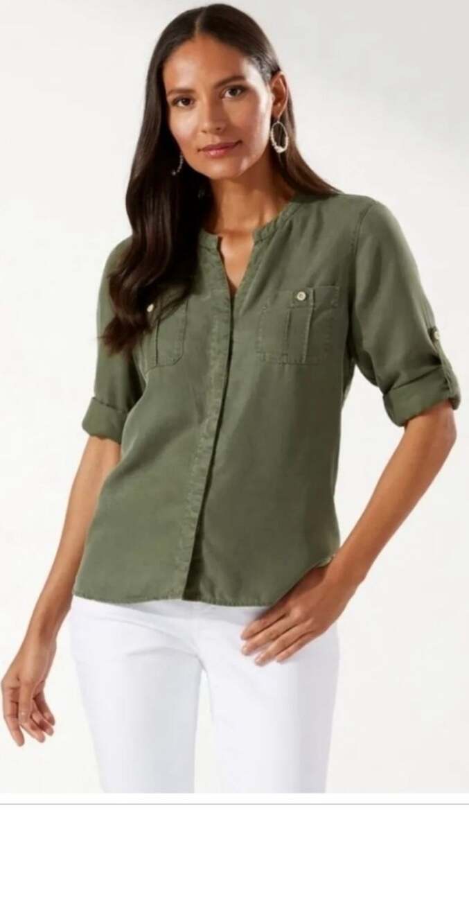 Tommy Bahama Mission Beach Blouse Moss Green XL Shirt Soft Cozy